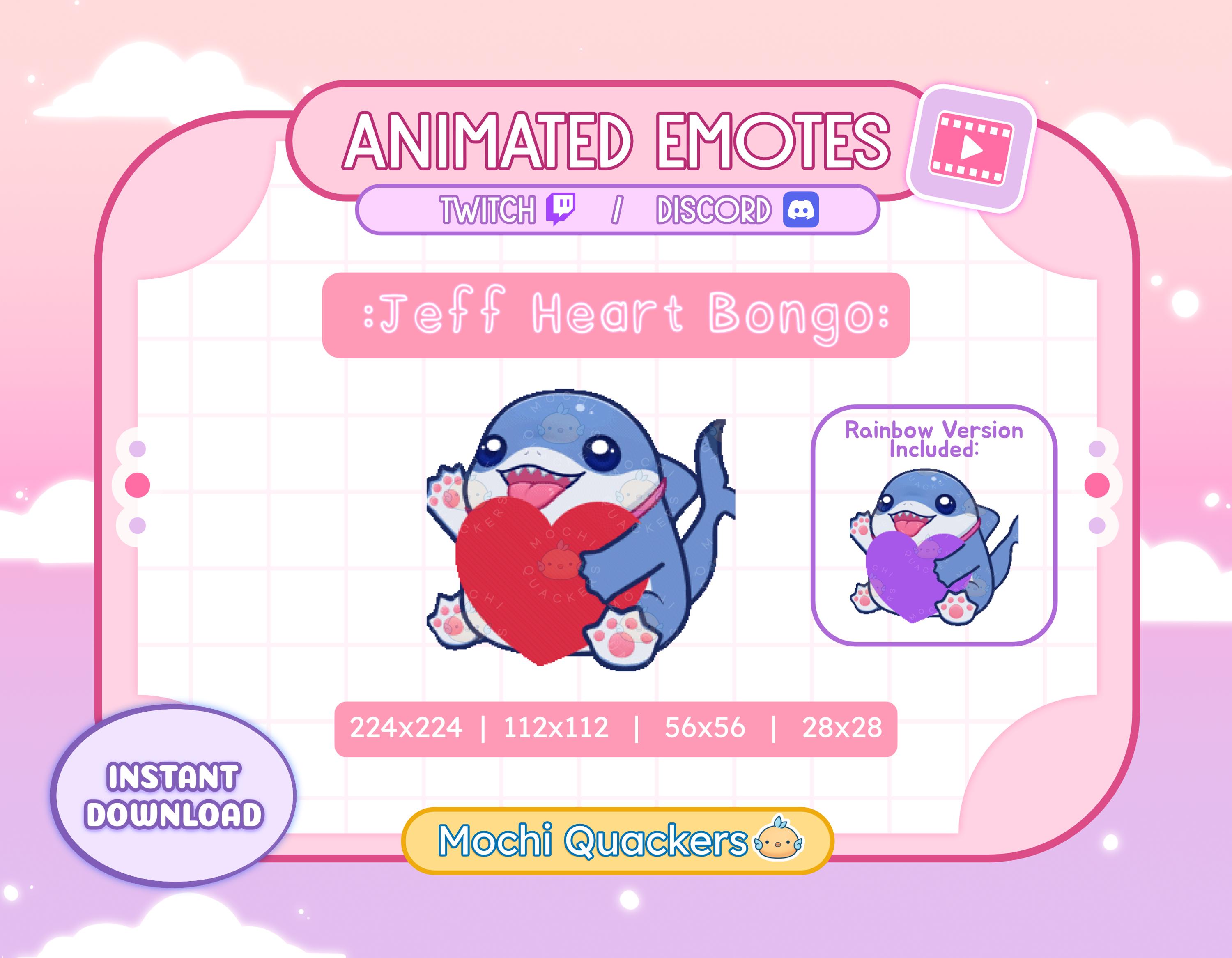 Valentines ANIMATED Emote | Jeff Emote Heart Bongo for Twitch & Discord, 4 gif sizes | Rivals Jeff the Land Shark Vday Love Meme Emoji