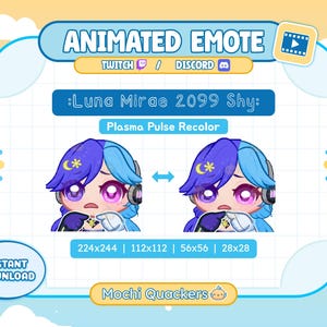 ANIMATED Emote | Luna Snow Mirae 2099 Plasma Pulse - Shy Emote | Twitch & Discord Emoji, 4 gif sizes | Blue Luna Skin Cute Chibi Rivals UwU