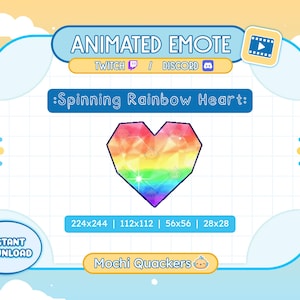 ANIMATED Pride Emote | Spinning Rainbow Heart Emote | Twitch Stream & Discord Emoji, 4 gif sizes | LGBT Pride Flag LGBTQ+ Love Wins