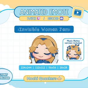 Emote ANIMADO / Emote Mujer Invisible - Improvisación para Twitch Stream y Discord 4 tamaños de GIF / Emoji musical Chibi Jam de Rivals Sue Storm
