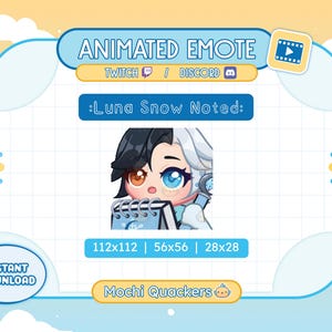 Rivals ANIMATED Emote | Luna Snow Emote for Twitch Stream & Discord, 3 gif sizes | Cute Kawaii Chibi Luna Take Notes Meme Writing