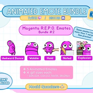 ANIMOWANY pakiet emotikon | Magenta REPO Twerk Awkward Dance, Wobble, Hold Uppies, Noted, Cart Explosion | Pink R.E.P.O. Twitch Discord Emoji