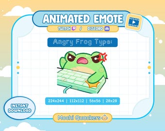 Animated Emote | Angry Frog Typing Emote | Green Froggy Bongo Rage Emoji, Twitch & Discord (GIF)