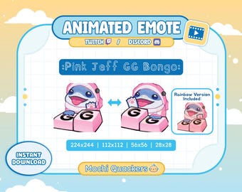ANIMATED Emote | Pink Jeff GG Emote for Twitch & Discord Emoji, 4 gif sizes | Cute Jeff the Land Shark Dolphin Skin Bongo Cat Rave Typing