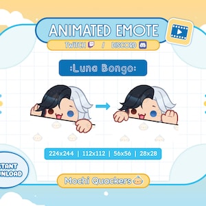 ANIMATED Emote | Luna Snow Bongo Emote for Twitch Stream & Discord, 4 gif sizes | Silly Cute Chibi Rivals Luna Bongo Cat Hype Alert Meme