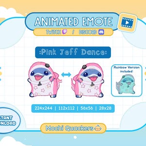 ANIMATED Emote | Pink Jeff Dance Emote for Twitch & Discord Emoji, 4 gif sizes | Rivals Land Shark Crumb Cat Rave Meme Rivals Dolphin Alert