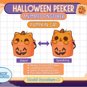 ANIMATED Halloween PNGTuber | Cat Pumpkin PNG Tuber for Streaming | Ready to Use for Twitch + OBS, GIFTuber, Cute Spooky Season Stream Asset