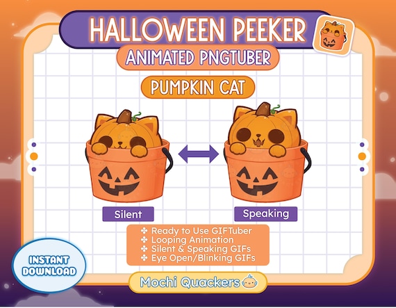 ANIMATED Halloween PNGTuber | Pumpkin Cat PNG Tuber | Ready-to-Use GIFTuber, Spooky Season, Twitch, YouTube Streaming