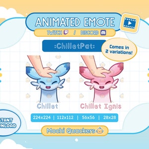 Cute Palworld ANIMATED EMOTE | Chillet + Chillet Ignis Pat Emote for Twitch and Discord, includes BOTH variations (4 .gif file sizes each!)