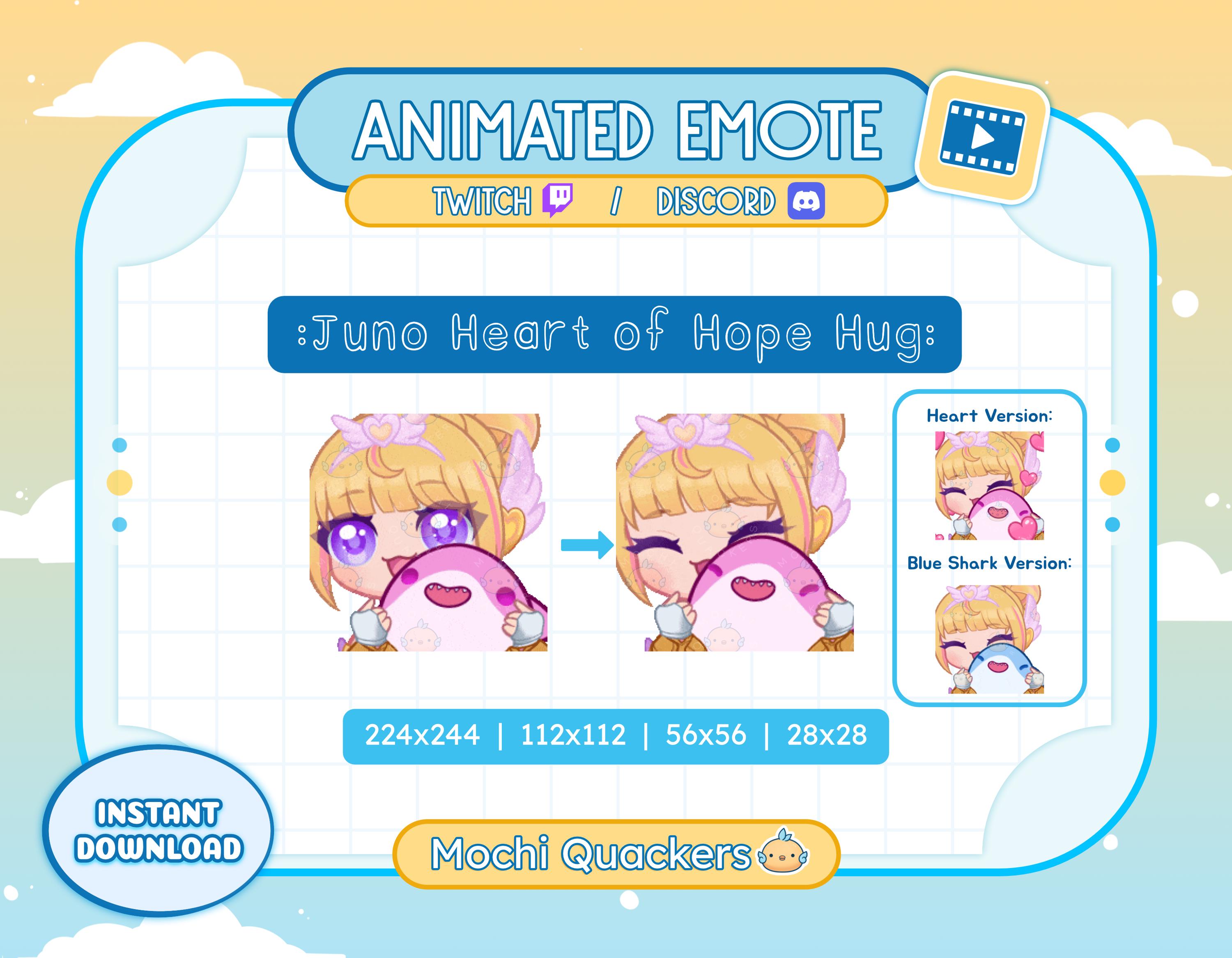 ANIMATED Juno Emote | Overwatch Juno Hug Emote Heart of Hope Mythic Skin | Twitch Stream & Discord Emoji | Cuddle Snuggle Pink Blue Shark
