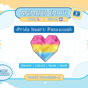 ANIMATED Emote | Pansexual Pride Heart Emote | Twitch Stream & Discord Emoji, 4 gif sizes | Love LGBTQ+ LGBT Pride Flag Crystal Gem Alert