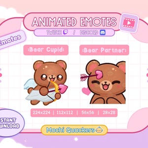 Couple ANIMATED Emotes | Teddy Bear Emotes for Twitch & Discord, 4 .gif sizes | Matching Valentine Vday Brown Bear Love Alert Grizzly