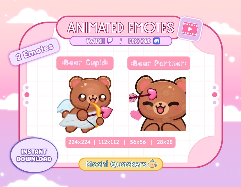 Matching Animated Emotes | Brown Teddy Bear Cupid Emote | Valentines ...