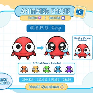 ANIMATED Emote | REPO Cry Emote for Twitch Stream & Discord Emoji, 4 gif sizes | Funny Plead Meme Crying Alert R.E.P.O. Game uwu Cryge
