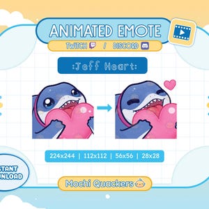 Rivals ANIMATED Emote | Jeff Heart Emote for Twitch & Discord, 4 gif sizes | Jeff the the Land Shark Emote Cute Kawaii Chibi Love Emoji