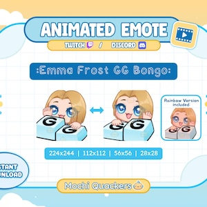 ANIMIERTES Emote | Emma Frost Emote - GG Bongo | Twitch Stream & Discord Emoji, 4 Gif Größen | Netter Chibi Rivals Emma Gut Spiel Tippen