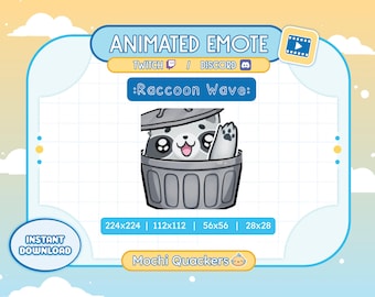Animierter Waschbär Wellen Emote | Trash Panda, Mülleimer spähen | Twitch Stream Alarm, Discord Emoji