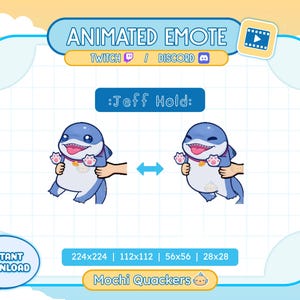 ANIMATED Rivals Emote | Jeff the Land Shark Hold | Twitch Stream & Discord Emoji, 4 gif sizes| Longcat Meme Cute Chibi Landshark Carry Swing