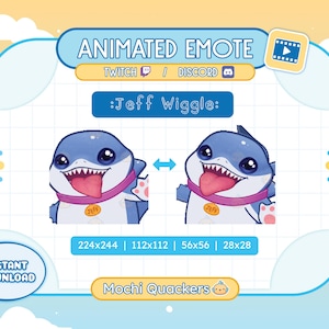 ANIMATED Emote | Jeff the Land Shark Emote for Twitch & Discord, 4 gif sizes | Cute Funny Chibi Wiggle Chat Sticker Stream Alert Rivals