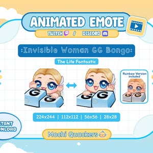 Emote ANIMADO / Emote GG de La Mujer Invisible de La Vida Fantástica, 4 tamaños de gif / Emote de Buen Juego de Sue Storm de Boda, Tipo Bongo, Esposa Waifu