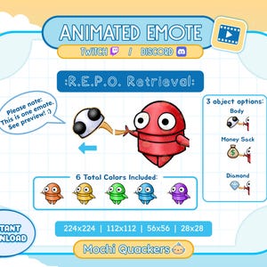 R.E.P.O. Game ANIMATED Emote | REPO Emote - Retrieval for Twitch Stream & Discord Emoji | Funny REPO Grab Body Diamond Money Emote Bundle