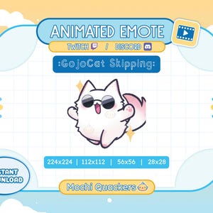 Emote Gojo ANIMADO | Skipping Gojo Cat para Twitch e Discord, 4 tamanhos .gif | Emotes de Streamer, Emote de Anime JJK, Emote de Gato Fofo, Gato Branco
