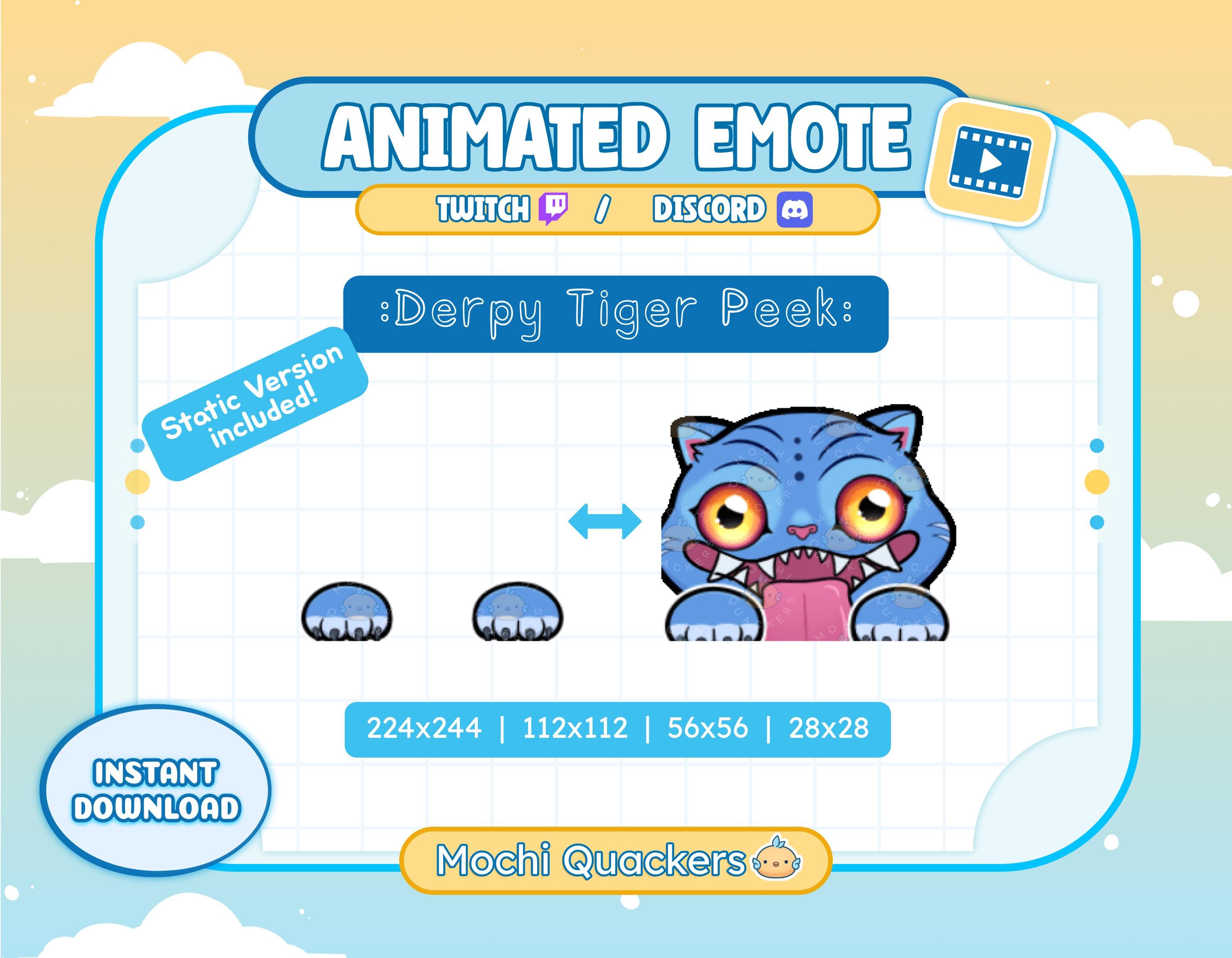 Static + ANIMATED Emote | Derpy Tiger Peek Emote | Twitch Stream & Discord, 4 gif sizes | Silly Smile Chibi Kpop Blue Tiger KPDH Emoji Hello