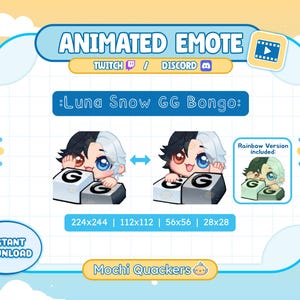 ANIMATED Emote | Luna Snow GG Emote | Twitch & Discord Emoji, 4 gif sizes | Cute Chibi Rivals Luna Snow Good Game GGEZ Bongo Typing