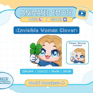 Gesto ANIMADO Rivals / Gesto Lucky Clover de Mujer Invisible, 4 tamaños de gif / Transmisión de Twitch y Discord / Lindo trébol de flores de primavera kawaii chibi