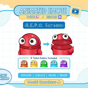 ANIMATED Emote | REPO Scream Emote for Twitch Stream & Discord Emoji, 4 gif sizes | Funny Scared Pop Cat Yell Meme Alert R.E.P.O. Game