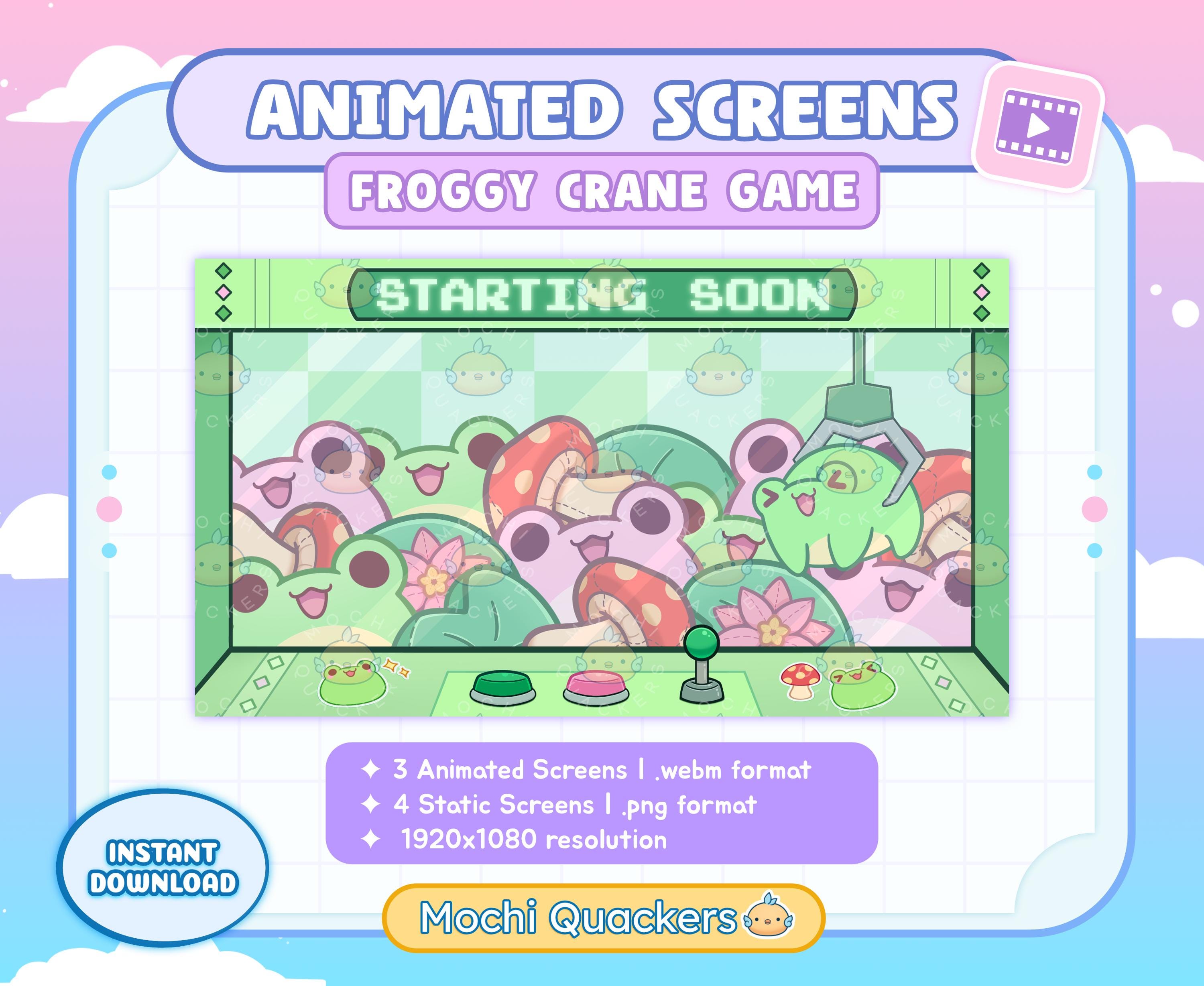 Animated Screens | Frog Crane Game Theme | Twitch YouTube Stream | Cute Pink Froggy Arcade Claw Machine Starting Soon Be Right Back Offline