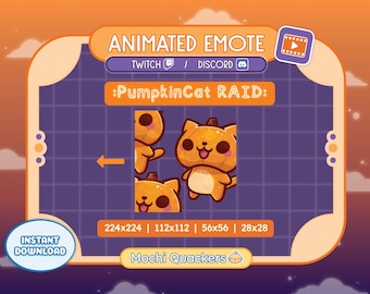 ANIMATED Pumpkin Cat RAID Emote for Twitch & Discord Emoji | Orange Kitty, Halloween Raid Alert