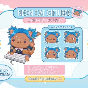 GIFTuber de gato neón de Valorant para transmisión, ¡4 expresiones! / PNGTuber animado listo para usar, CatTuber, Kitten, Twitch, YouTube, Vtuber, OBS