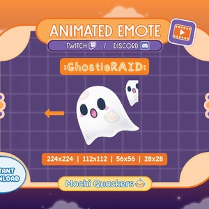 ANIMATED Halloween Ghost Emote | Ghostie RAID for Twitch & Discord, 4 .gif sizes | Streamer Emotes, Raid Alert Emote, Halloween Emote