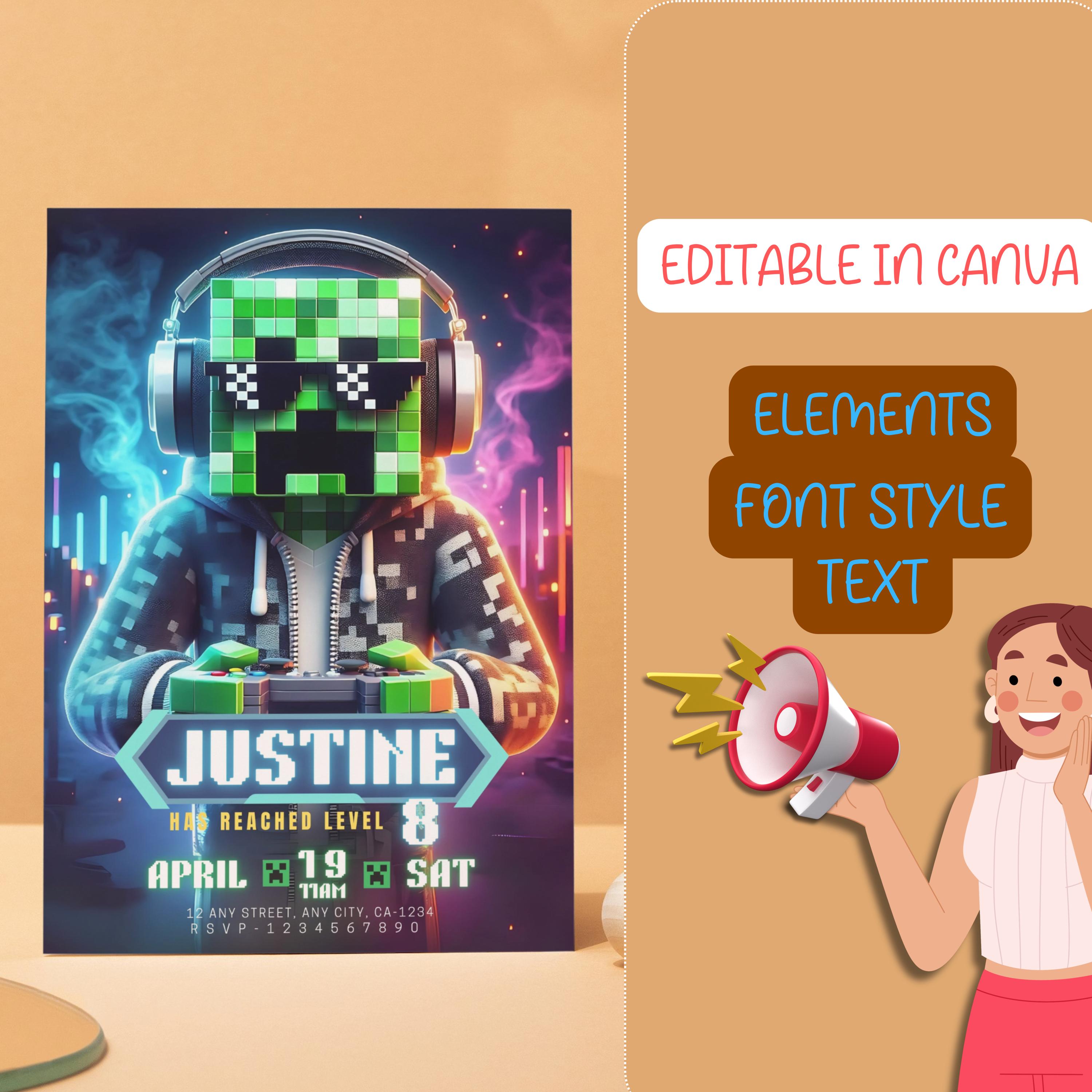 Minecrafter Birthday Invite – Editable