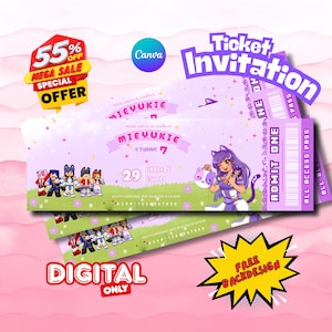 Anpassbare Aphmau Ticket-Einladung, Aphmau Ticket-Einladung, Aphmau Geburtstagseinladung, Aphmau Minecrafter Ticket einladen aphmau lila