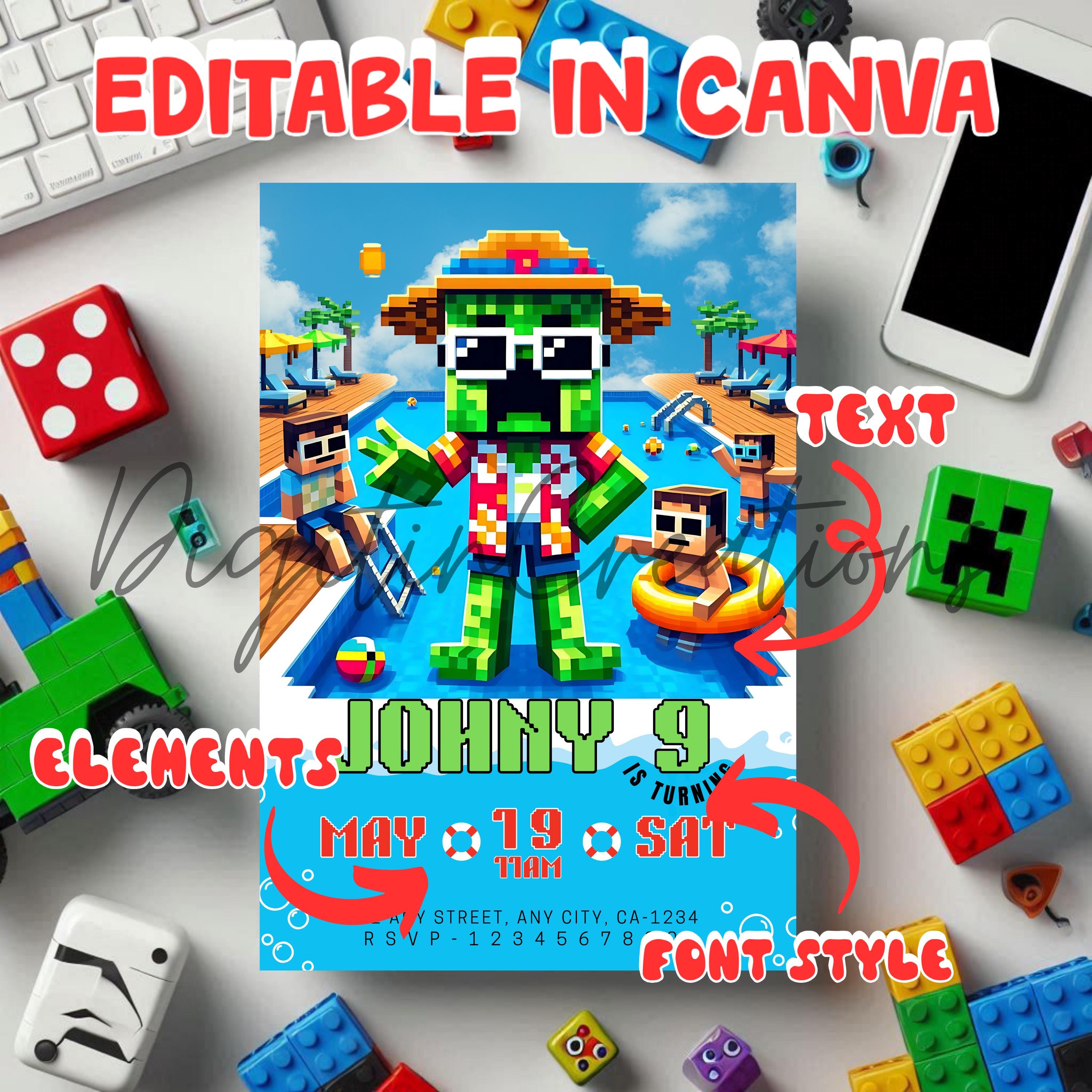 Minecrafter Pool Party Invite – Duplicate