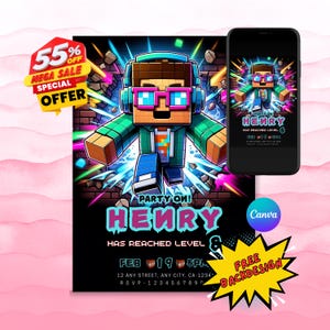 Unofficial Mine Crafter Birthday Invitation Template: Video Game Theme (PDF File)