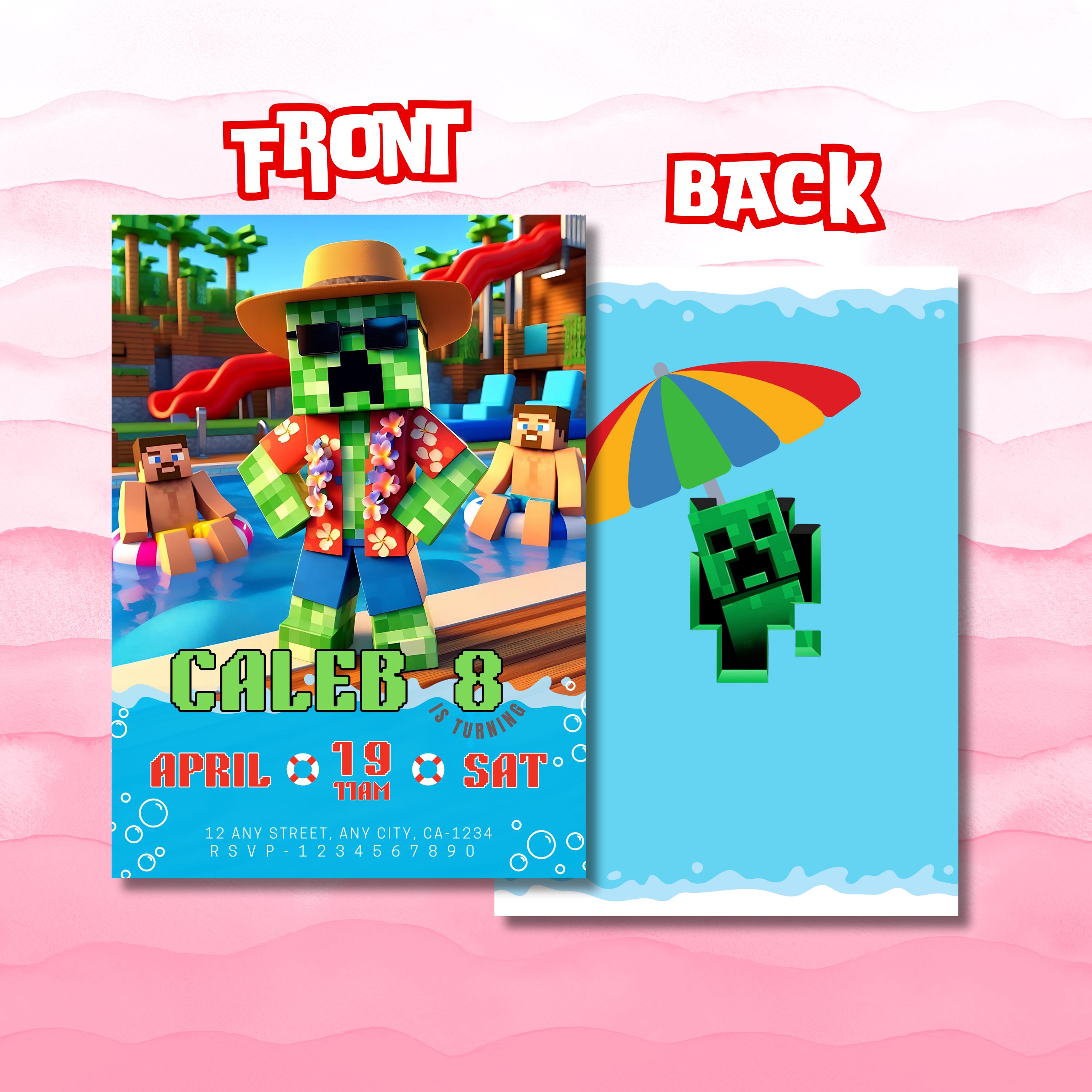 Minecrafter Pool Party Invite – Editable