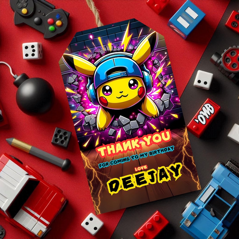 Editable Pika Thank You Card, Pika Theme Gift Tag Template, Poke Mone ...