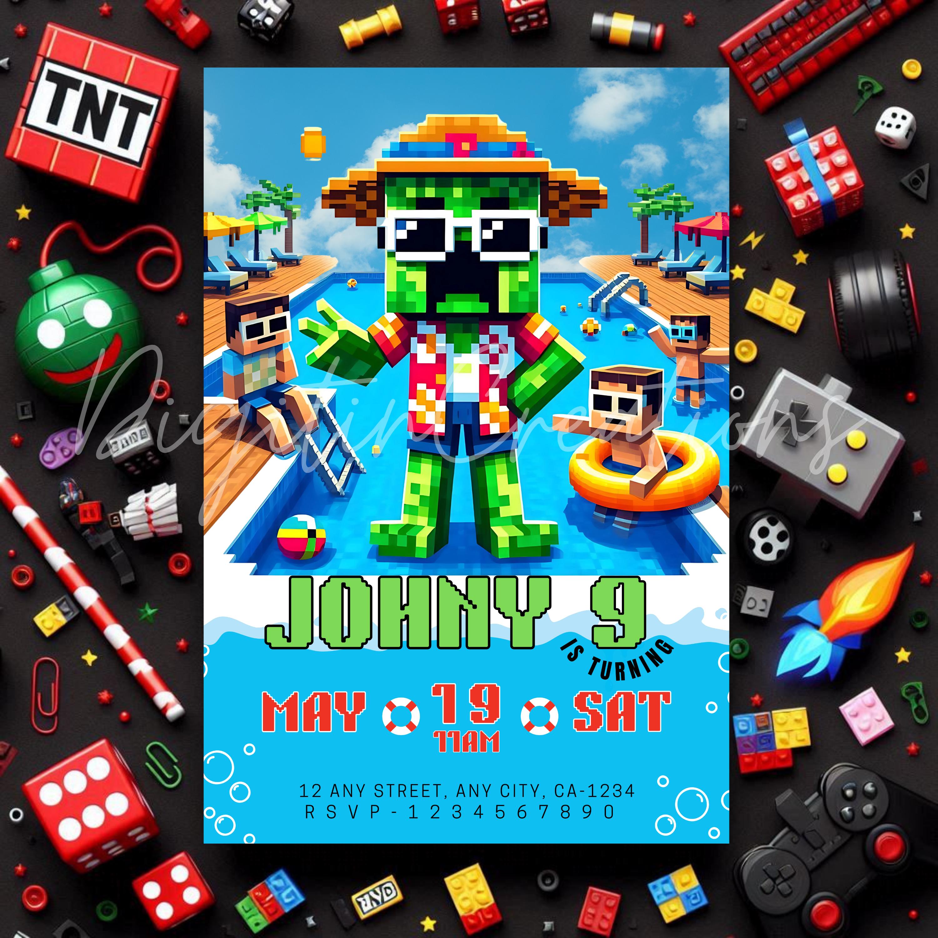 Minecrafter Pool Party Invite – Duplicate