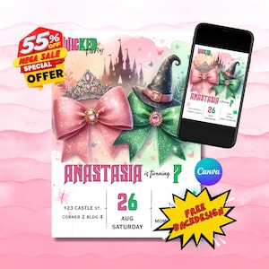 Editierbare Wicked Party Einladung: Elphaba & Glinda Theme (Digitaler Download, 13 x 20 cm Canva Vorlage)