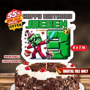 Unofficial Mine Crafter Cake topper mine crft theme Cake topper Diy Cake topper Cake topper for Mine crafter Fans Mine crft Inspired Topper