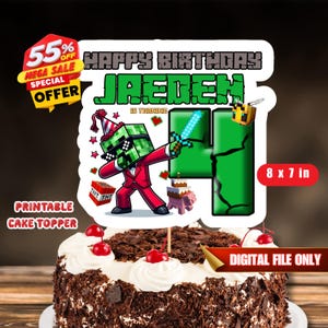 Unofficial Mine Crafter Cake topper mine crft theme Cake topper Diy Cake topper Cake topper for Mine crafter Fans Mine crft Inspired Topper