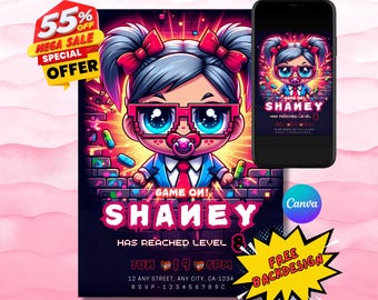 Edytowalne zaproszenie na urodziny małej szefowej: szablon Canva (5x7 cali, wersja cyfrowa)