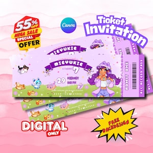 Customizable Aphmau Ticket Invitation, Aphmau Ticket Invites, Aphmau Birthday invitation, Aphmau Minecrafter Ticket Invite aphmau purple
