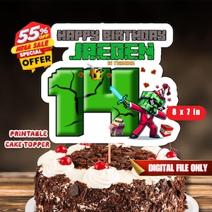 Unofficial Mine Crafter Cake topper mine crft theme Cake topper Diy Cake topper Cake topper for Mine crafter Fans Mine crft Inspired Topper