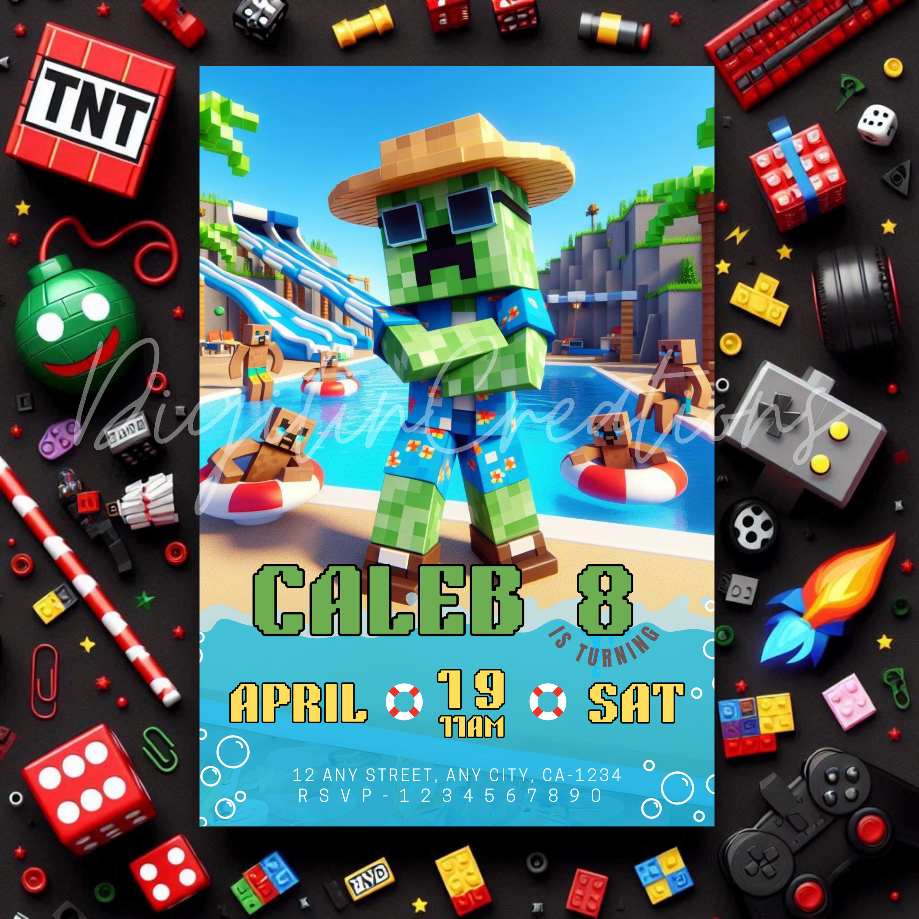 Creeper Pool Party Invite