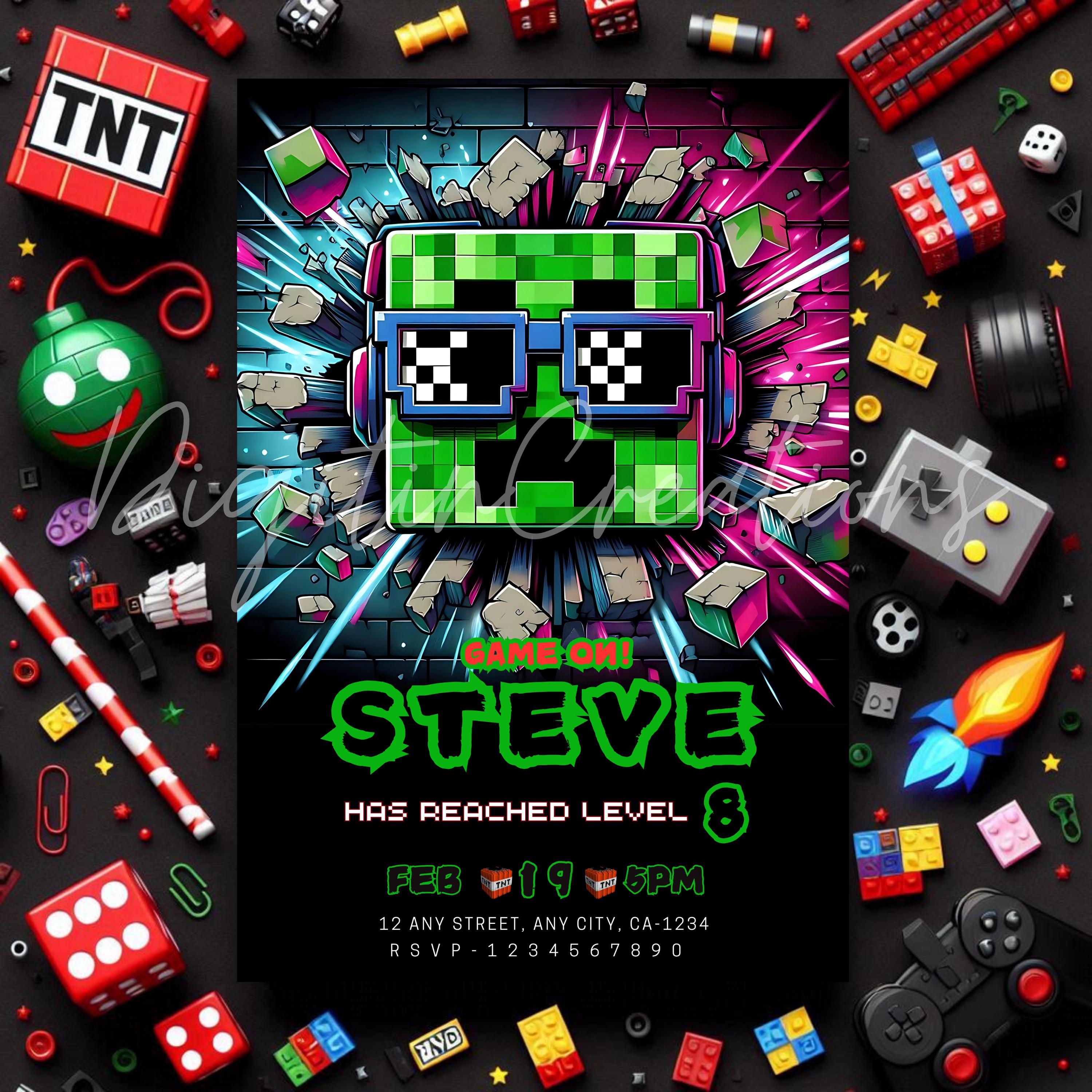 Minecrafter Creeper Birthday Invite