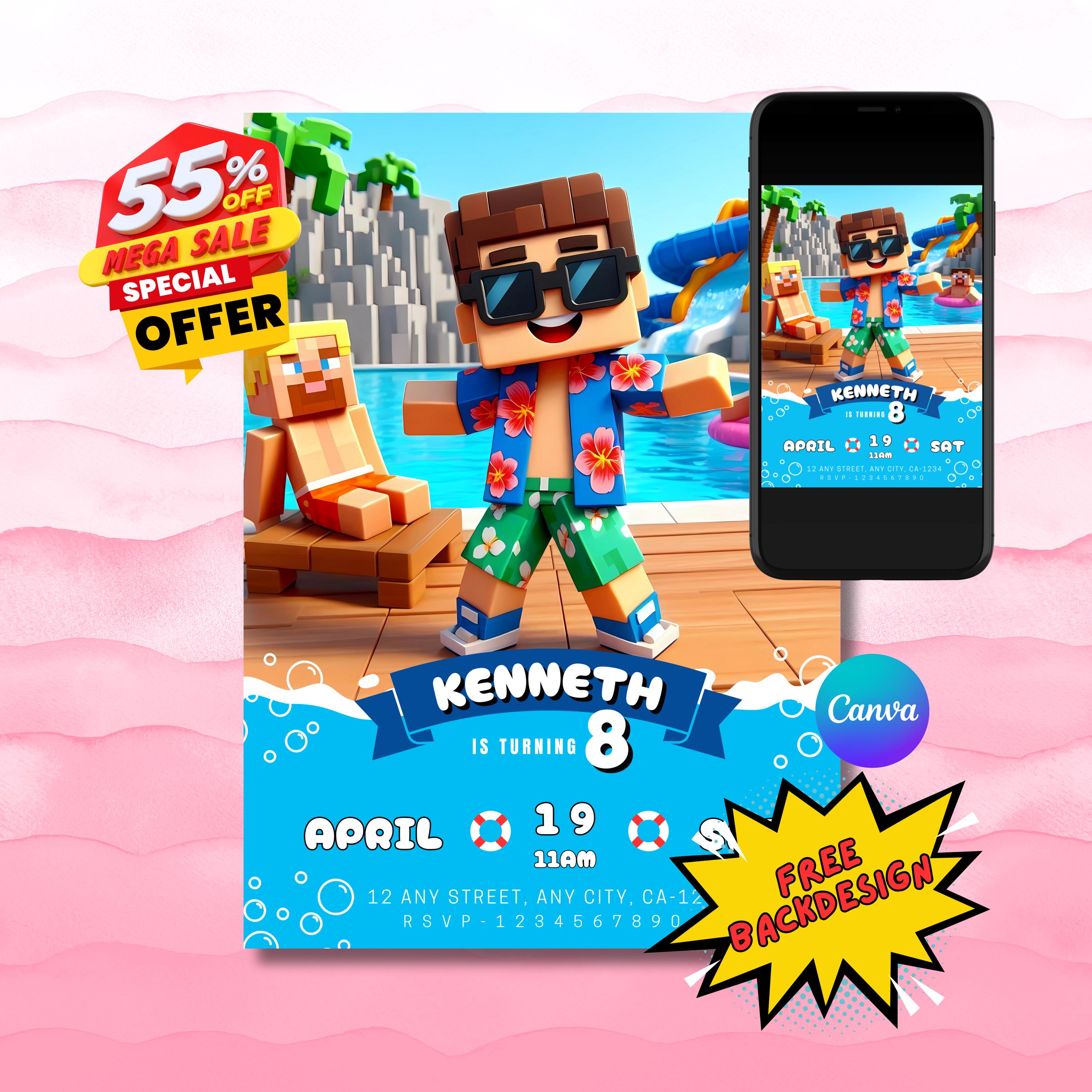 Minecraft Pool Party Template
